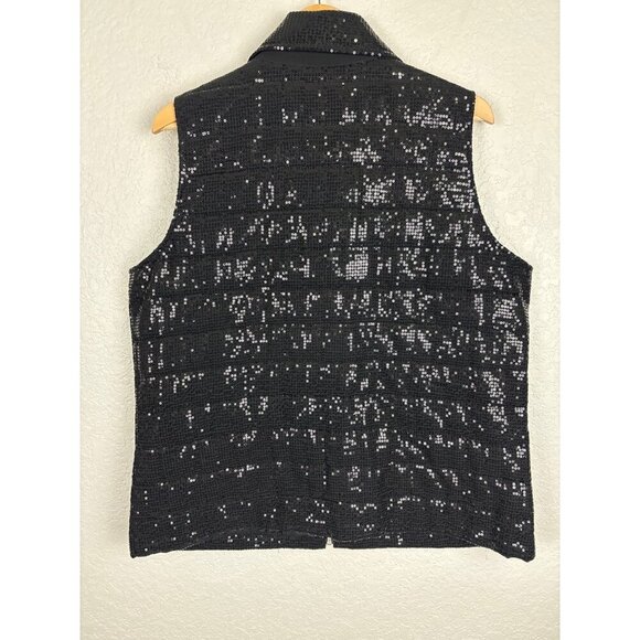 Chicos Collection Womens Sequin Quilted Vest Size 2 US Large‎ Black Holiday - Picture 4 of 7